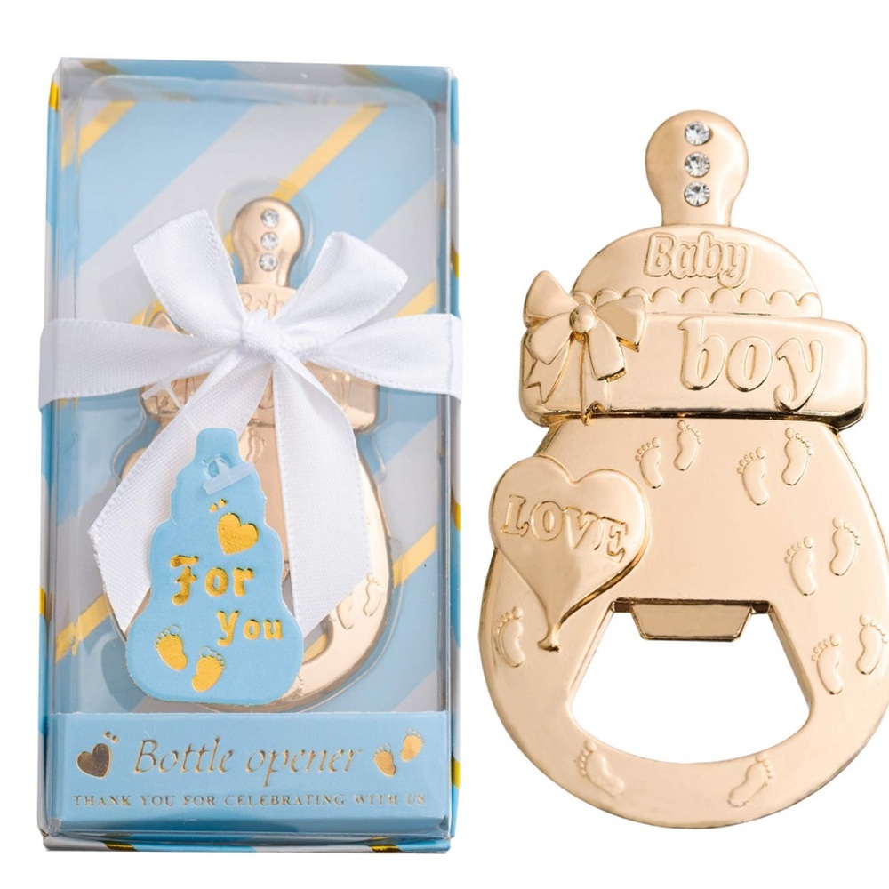 Baby Boy Pacifier Bottle Opener Gold Rhinestones Party First Time Mom Dad NIB
